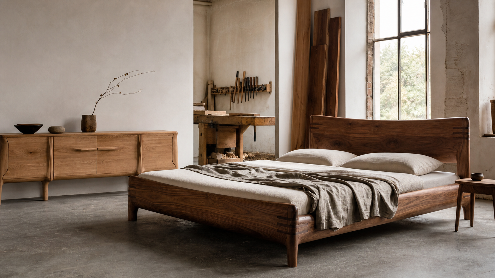 Handgefertigte Holzmoebel in einem hellen Berliner Atelier